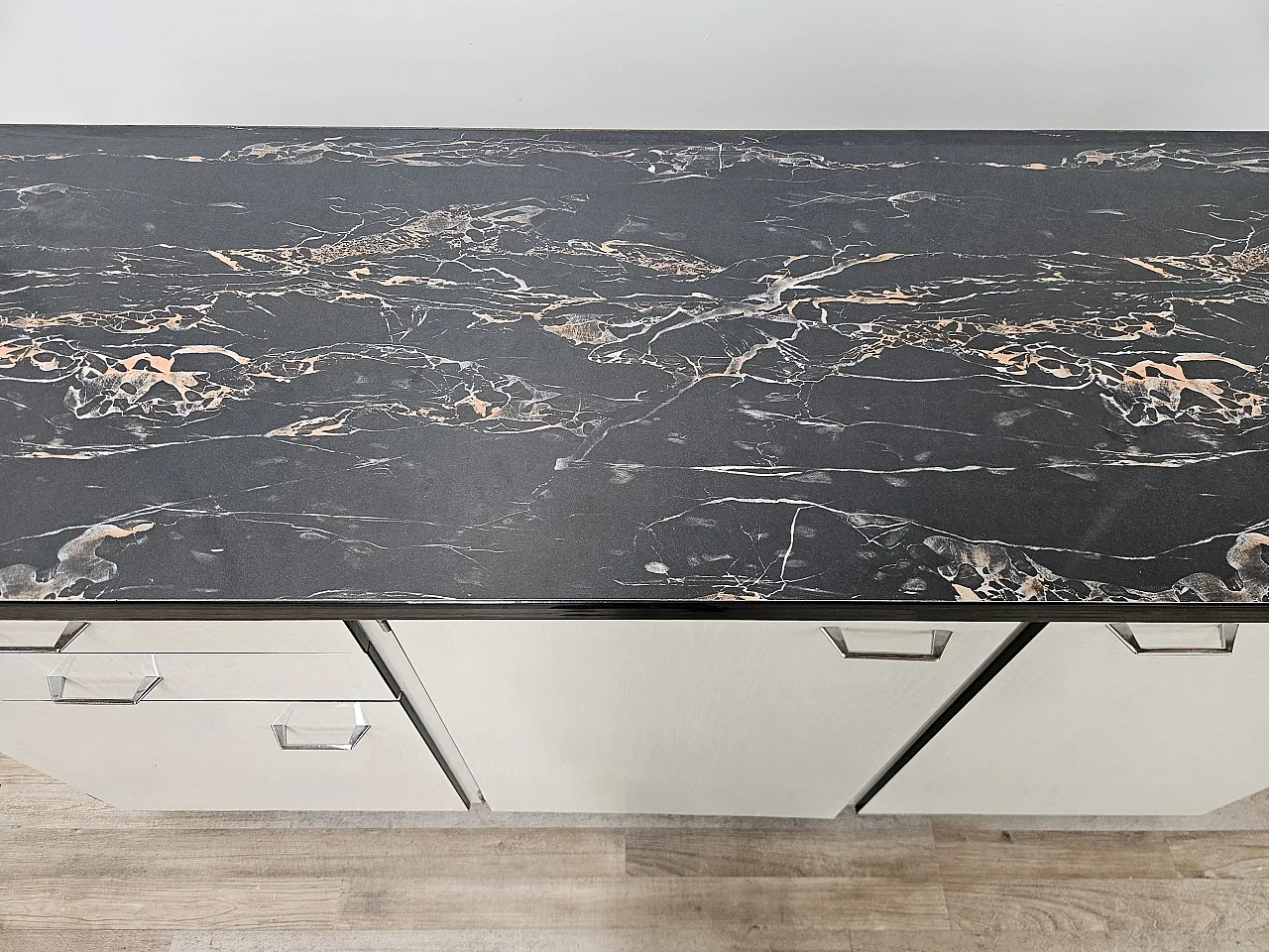Kitchen Credenza in Formica White Marble Effect, 1970s 6