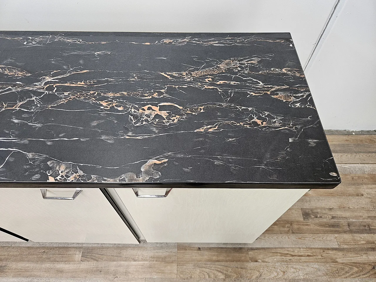 Kitchen Credenza in Formica White Marble Effect, 1970s 7