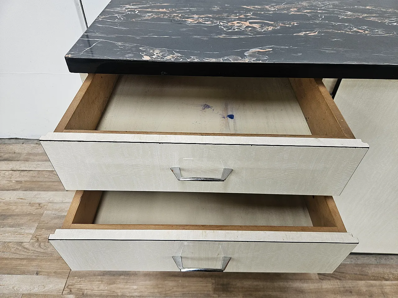 Kitchen Credenza in Formica White Marble Effect, 1970s 14