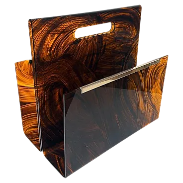 Portariviste in ottone e plexiglass tartarugato di W.Rizzo, anni '80