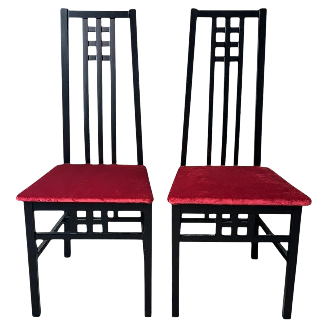Pair of Mackintosh-style chairs in wood and velvet, 1970s 21
