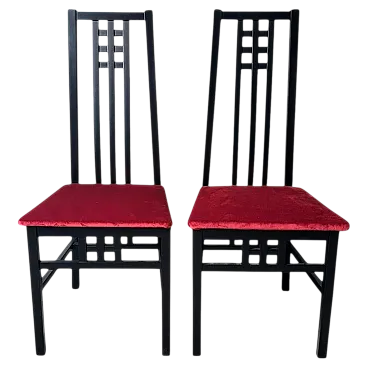 Coppia di sedie in stile Mackintosh in legno e velluto, anni '70