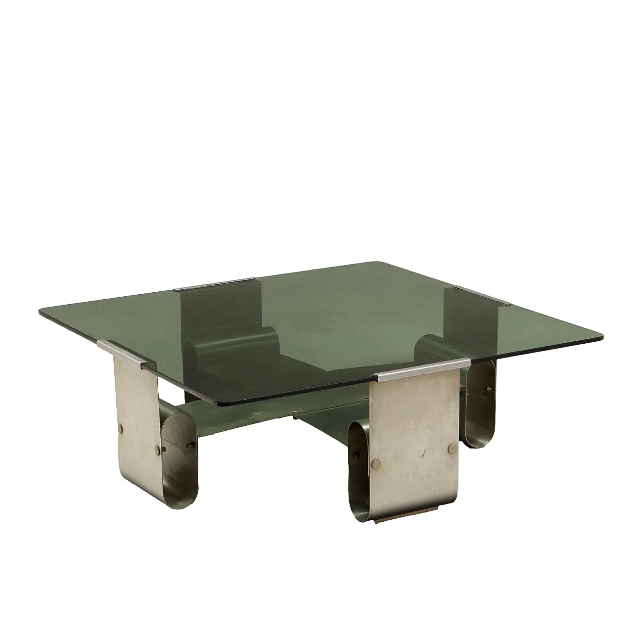 Tavolino in acciaio e vetro fumé, anni '70 1