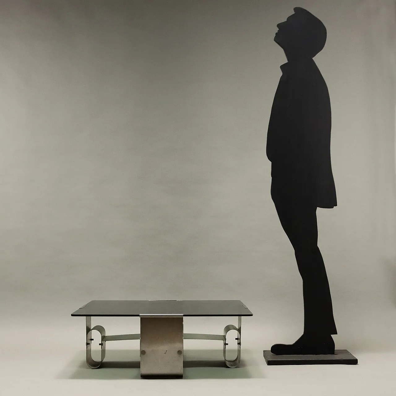 Tavolino in acciaio e vetro fumé, anni '70 2