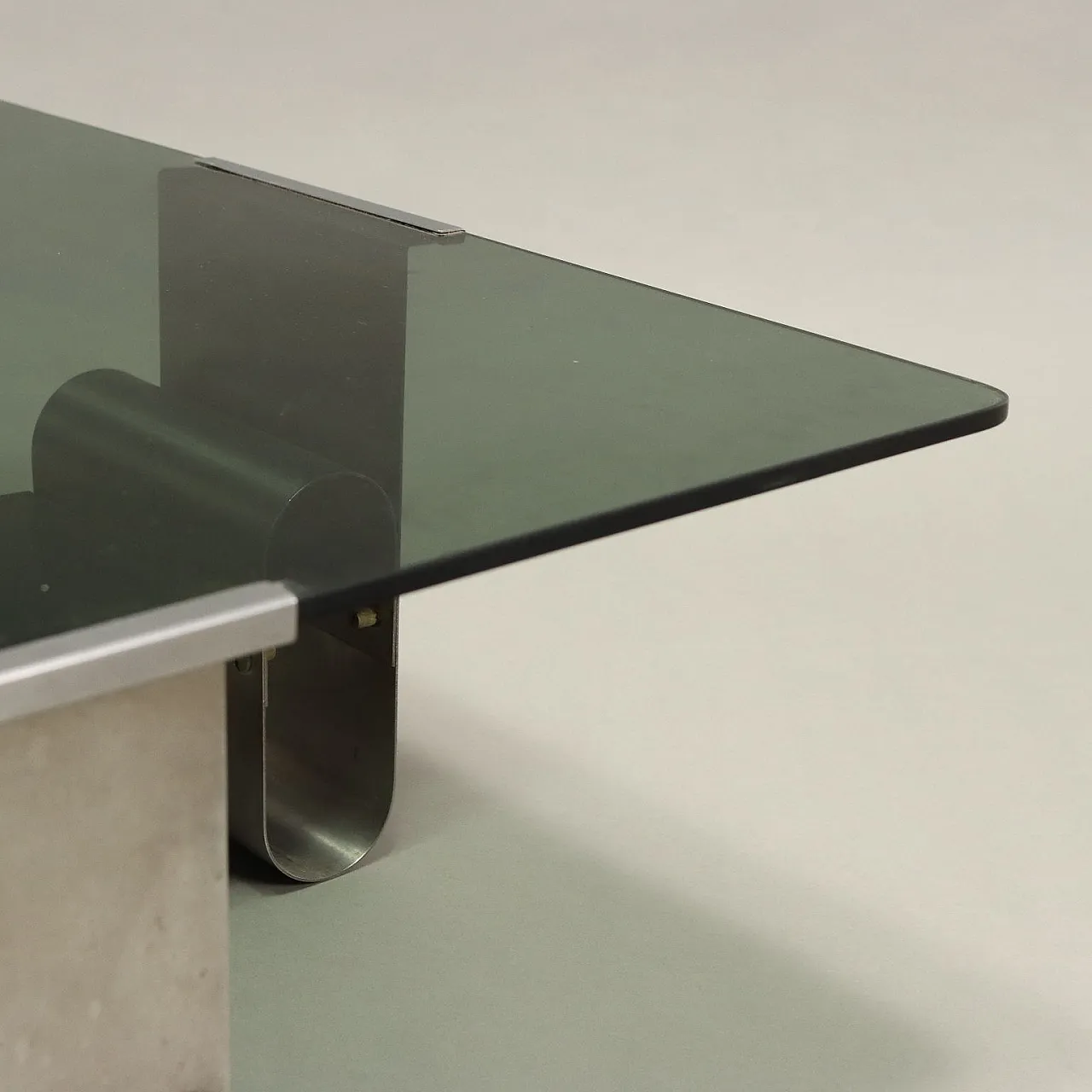 Tavolino in acciaio e vetro fumé, anni '70 5