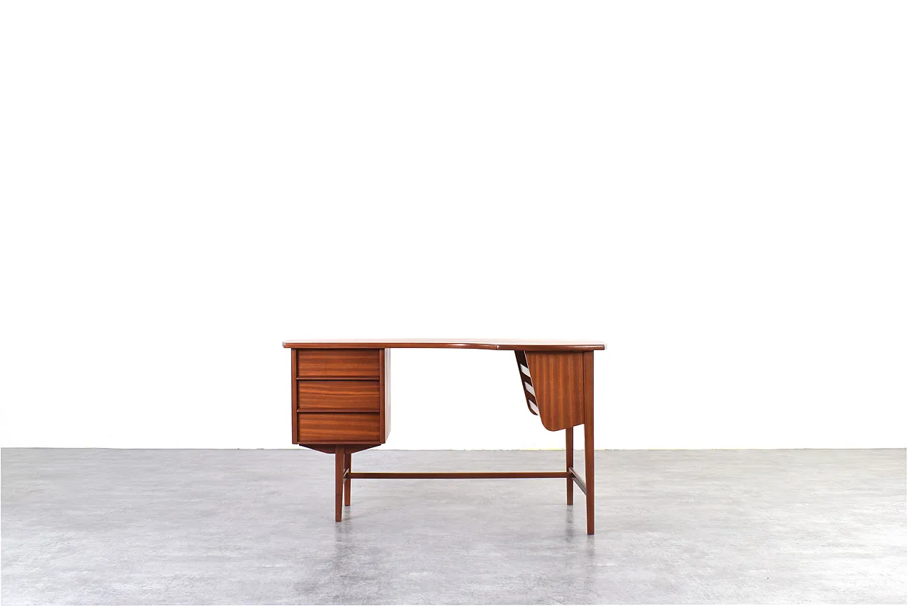 Mid-Century Kidney Shaped Danish Teak Desk, 1960s 2