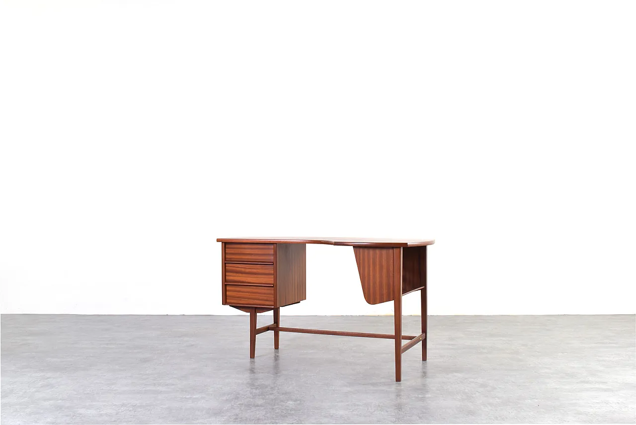 Mid-Century Kidney Shaped Danish Teak Desk, 1960s 3