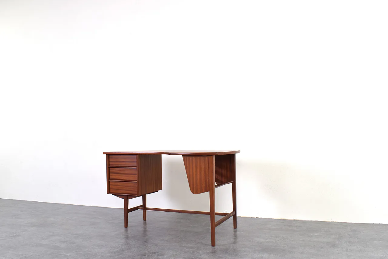 Mid-Century Kidney Shaped Danish Teak Desk, 1960s 9
