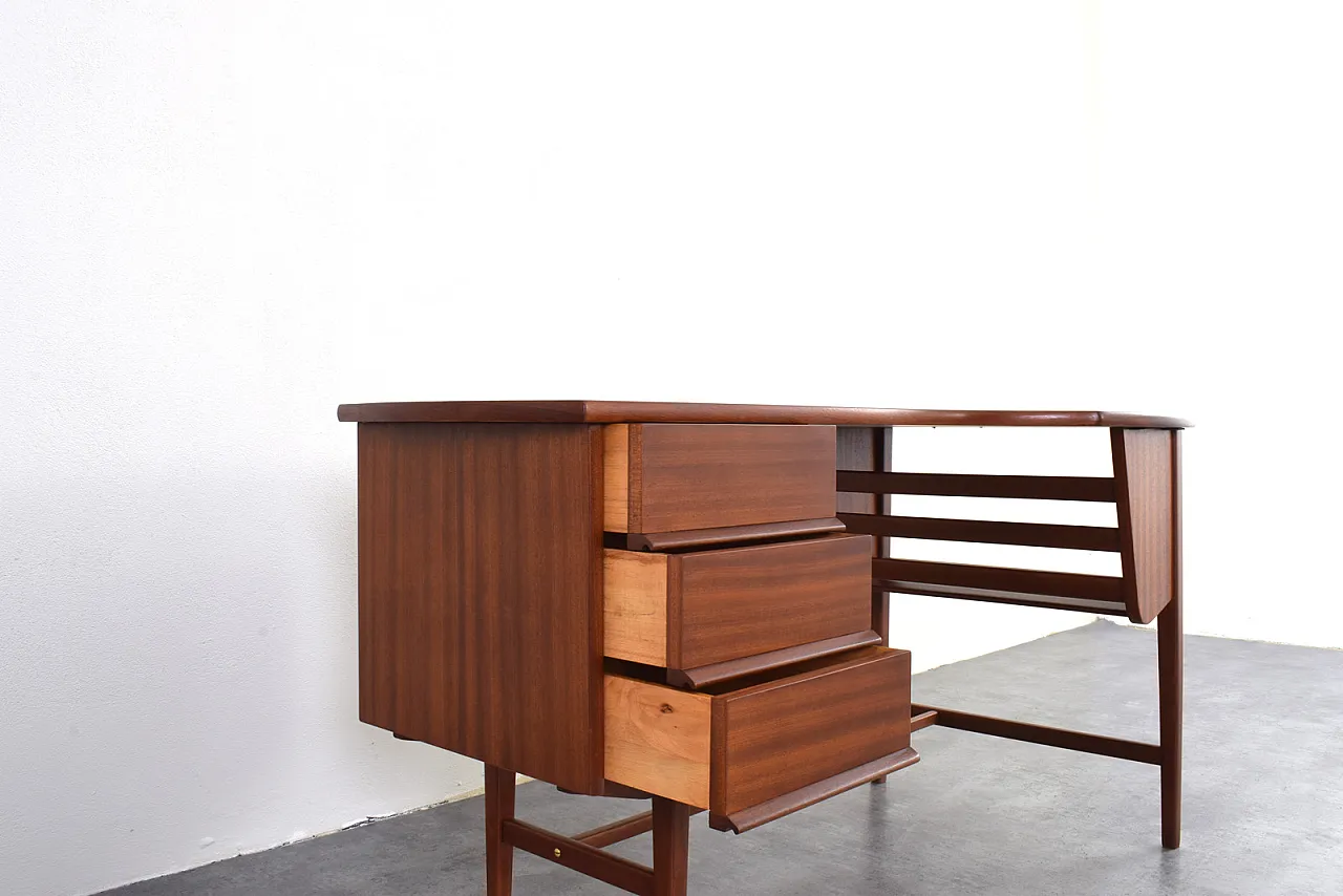 Mid-Century Kidney Shaped Danish Teak Desk, 1960s 13
