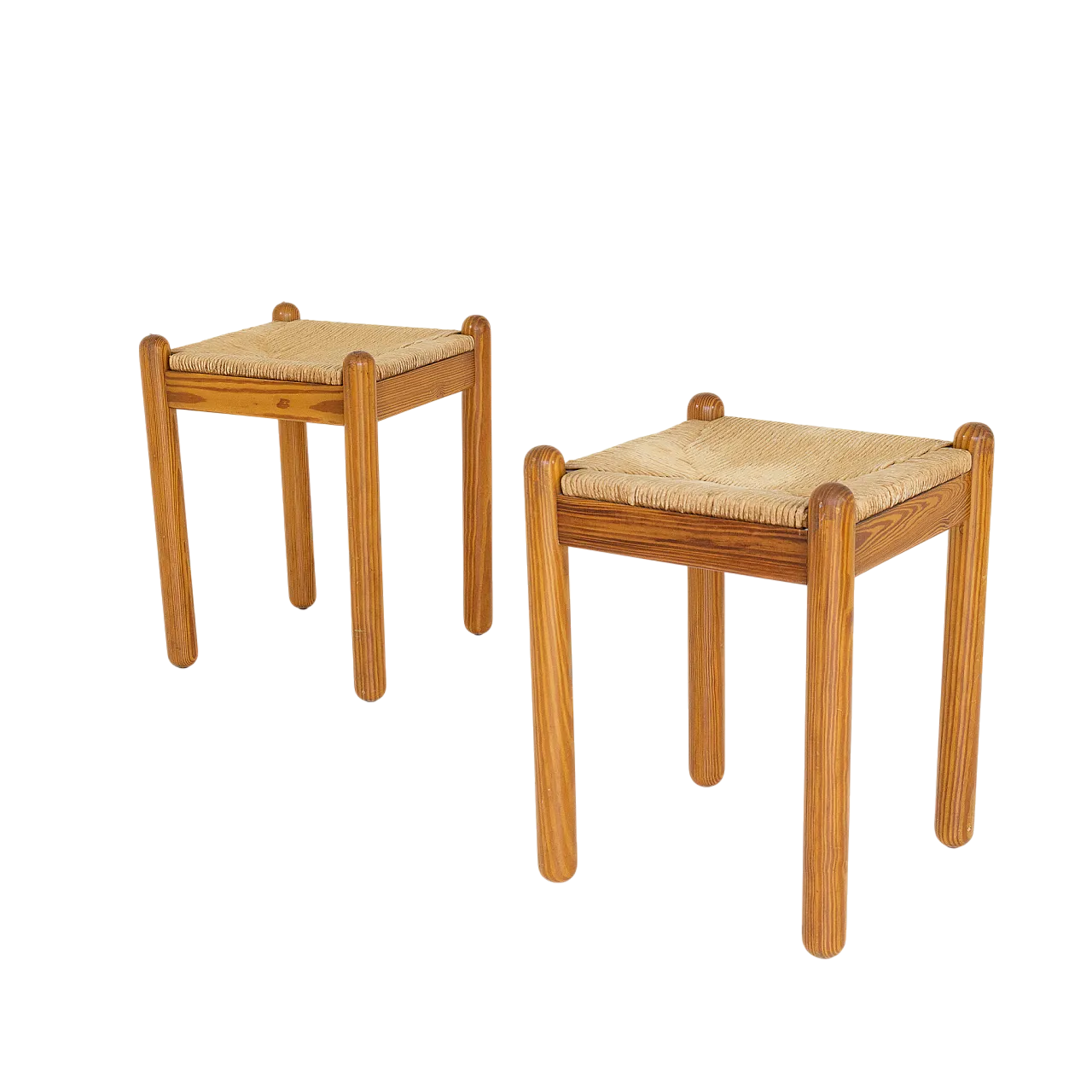 Coppia di sgabelli in larice e corda, anni '70 10