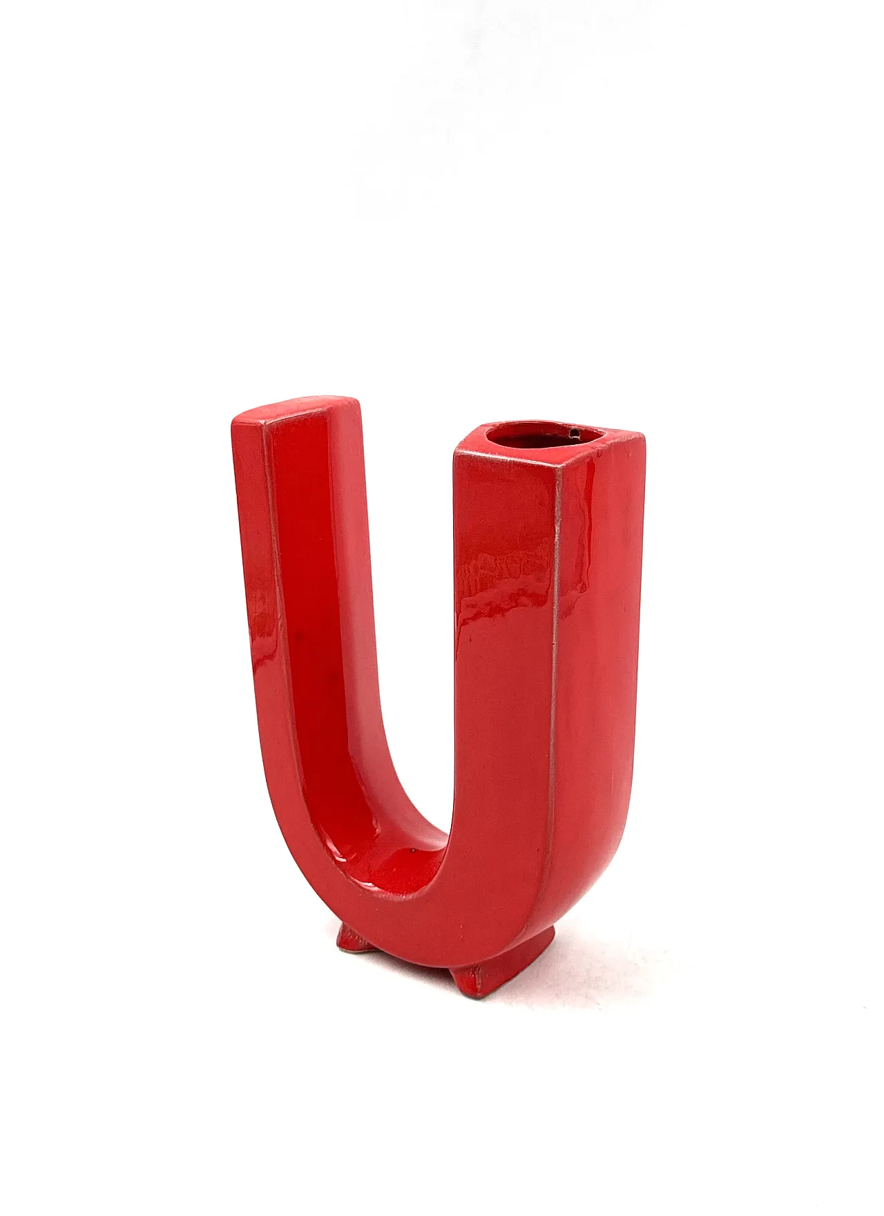 Red solifleur vase letter u space age, marcel bassoau france 1970 5