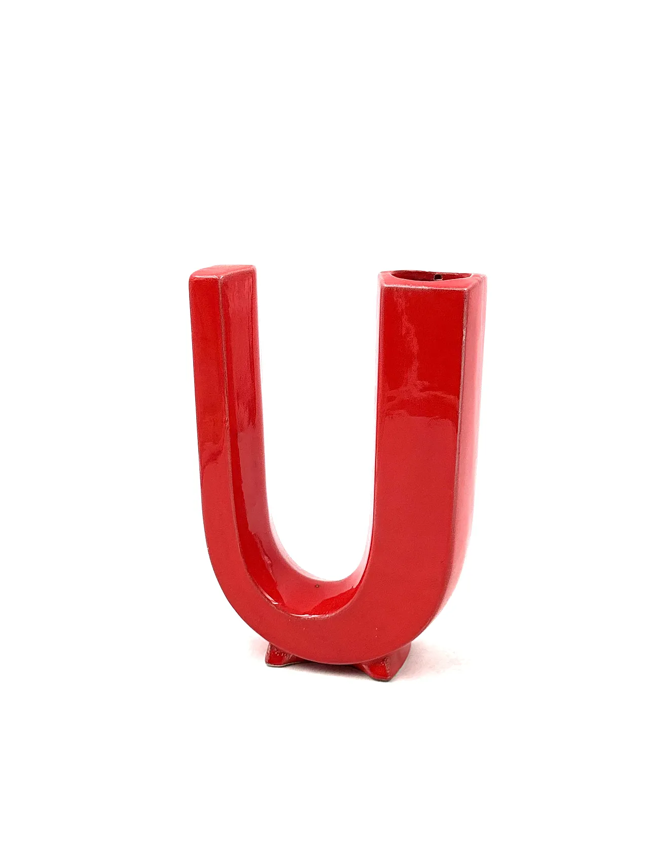 Red solifleur vase letter u space age, marcel bassoau france 1970 6