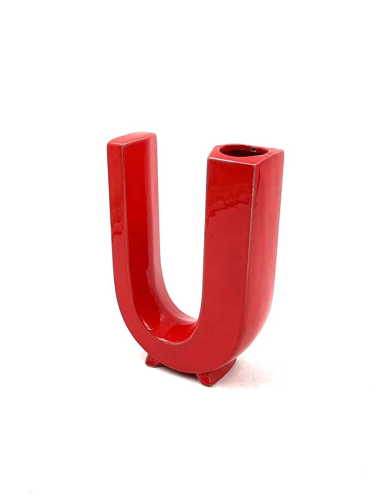 Red solifleur vase letter u space age, marcel bassoau france 1970 8