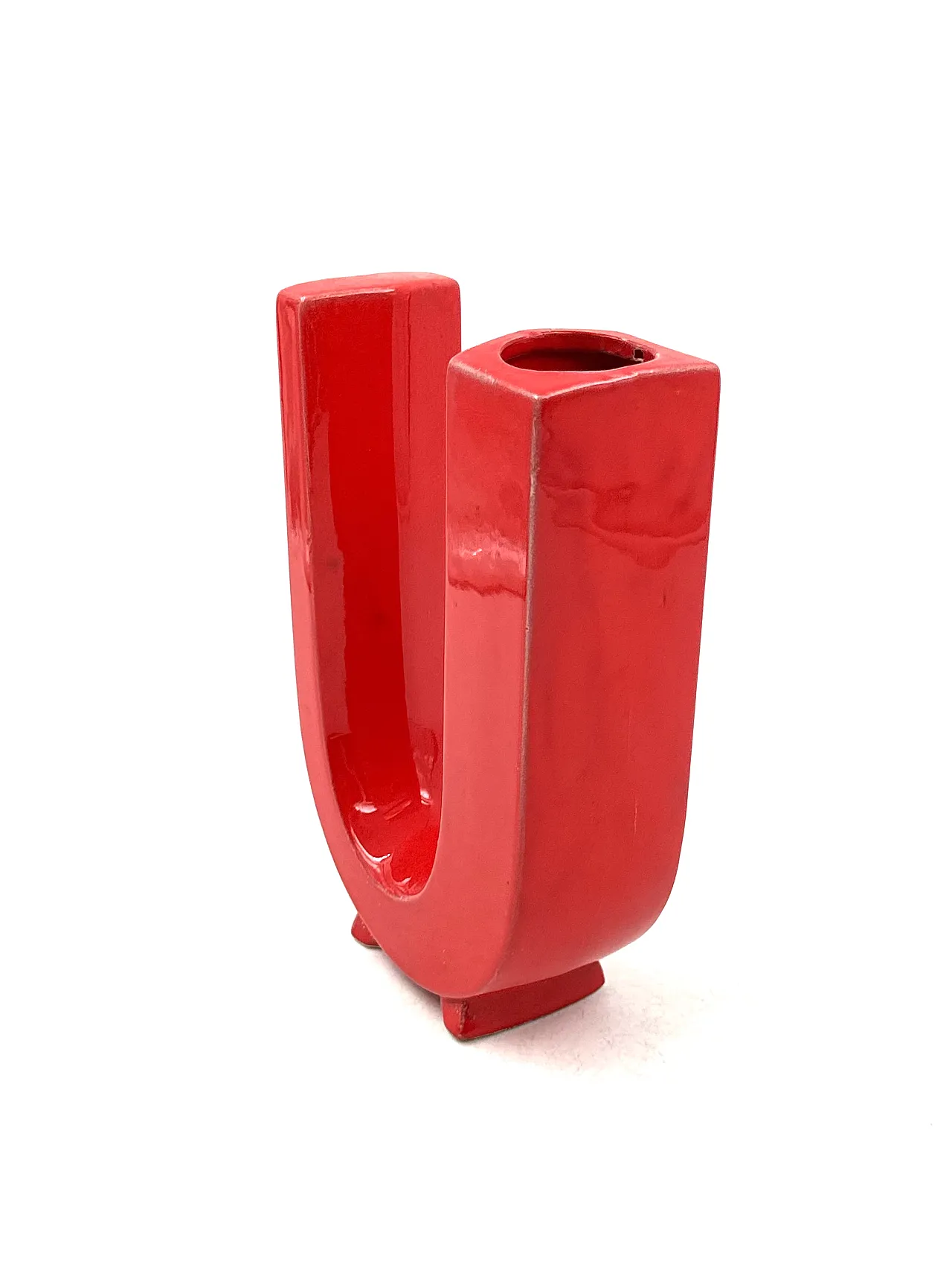 Red solifleur vase letter u space age, marcel bassoau france 1970 9