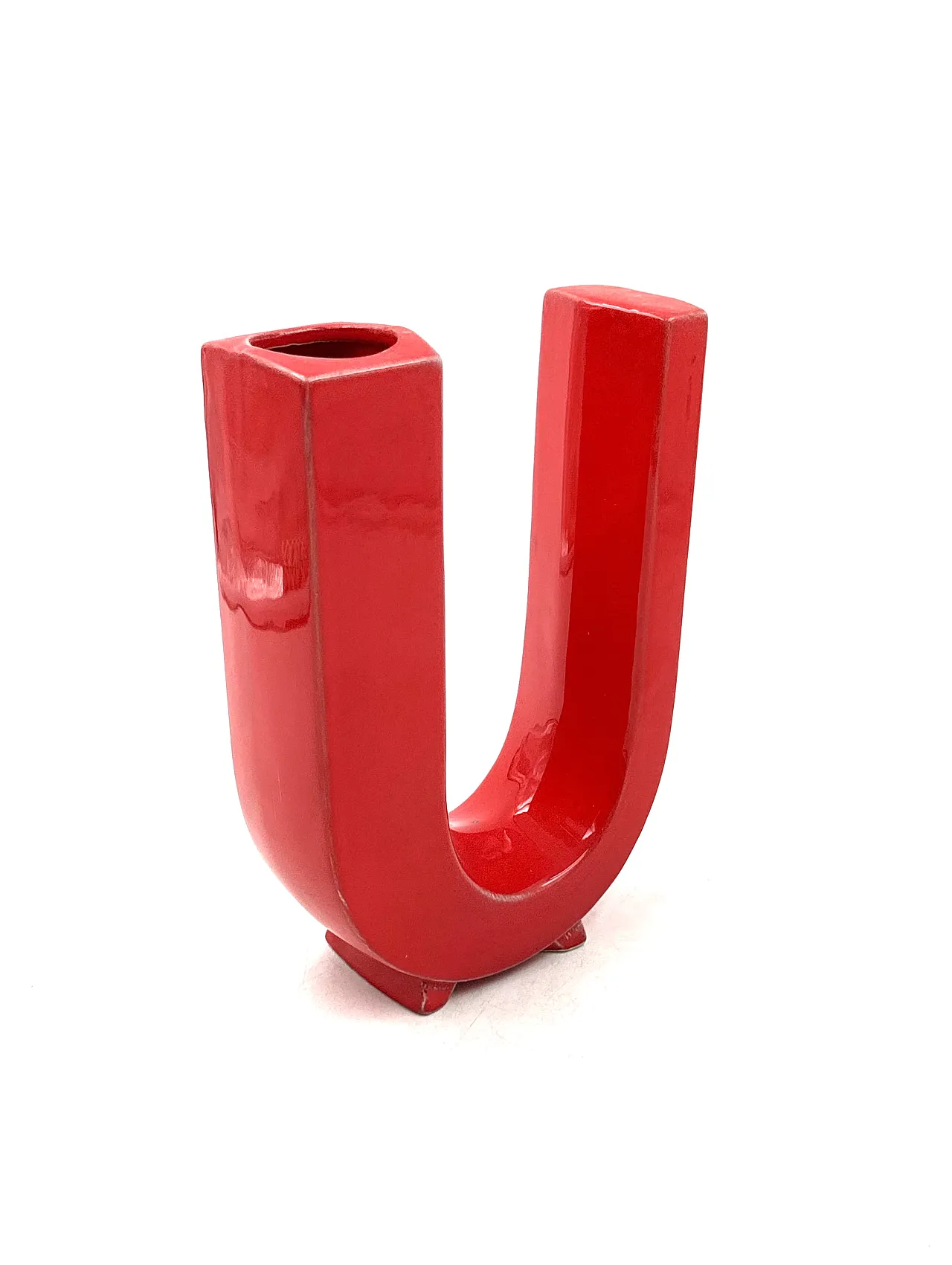 Red solifleur vase letter u space age, marcel bassoau france 1970 10