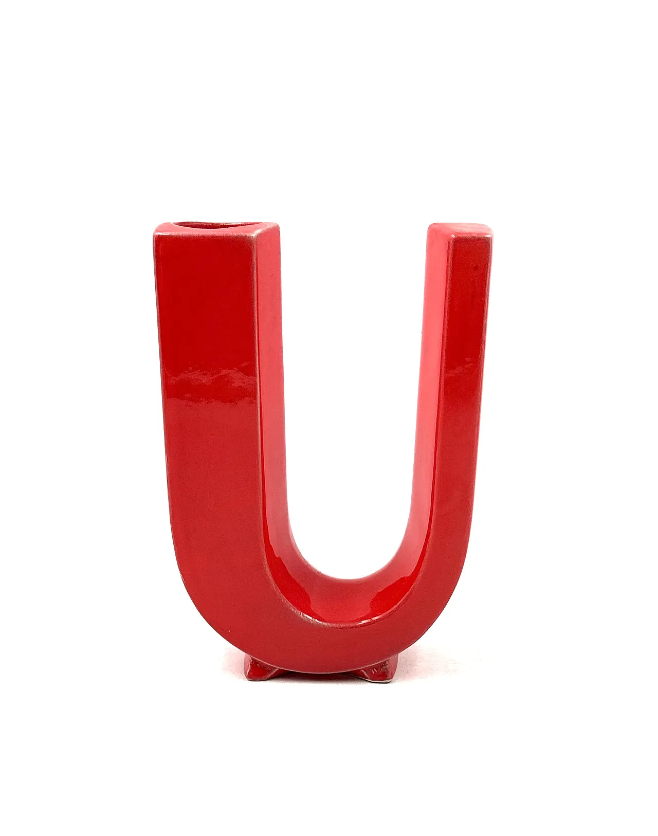 Red solifleur vase letter u space age, marcel bassoau france 1970 11