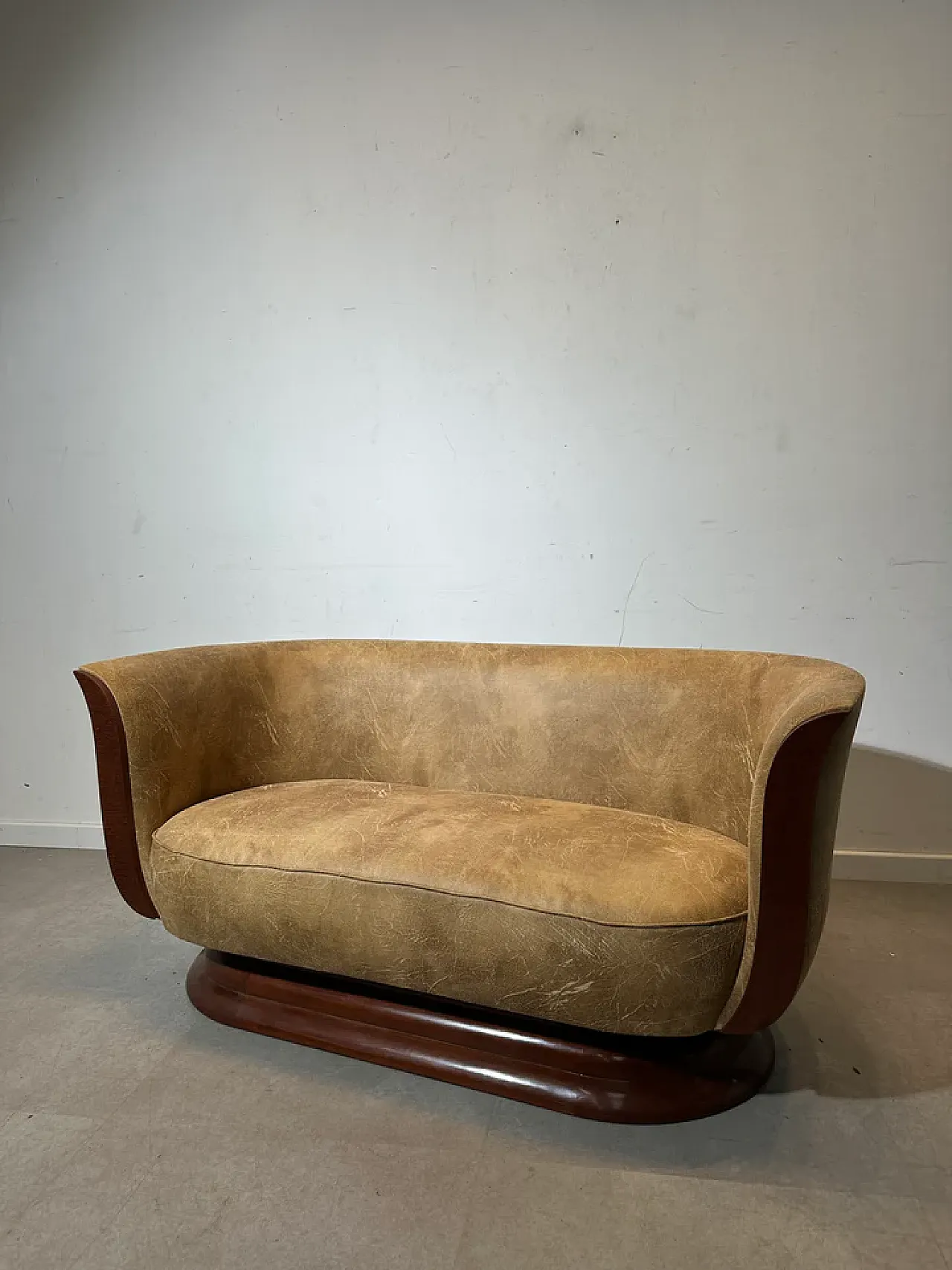Art Deco sofa in wood and fabric, mid-20th century 1