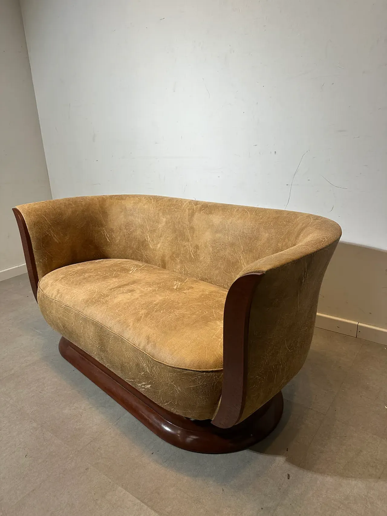 Art Deco sofa in wood and fabric, mid-20th century 2