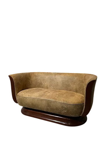 Art Deco sofa in wood and fabric, mid-20th century