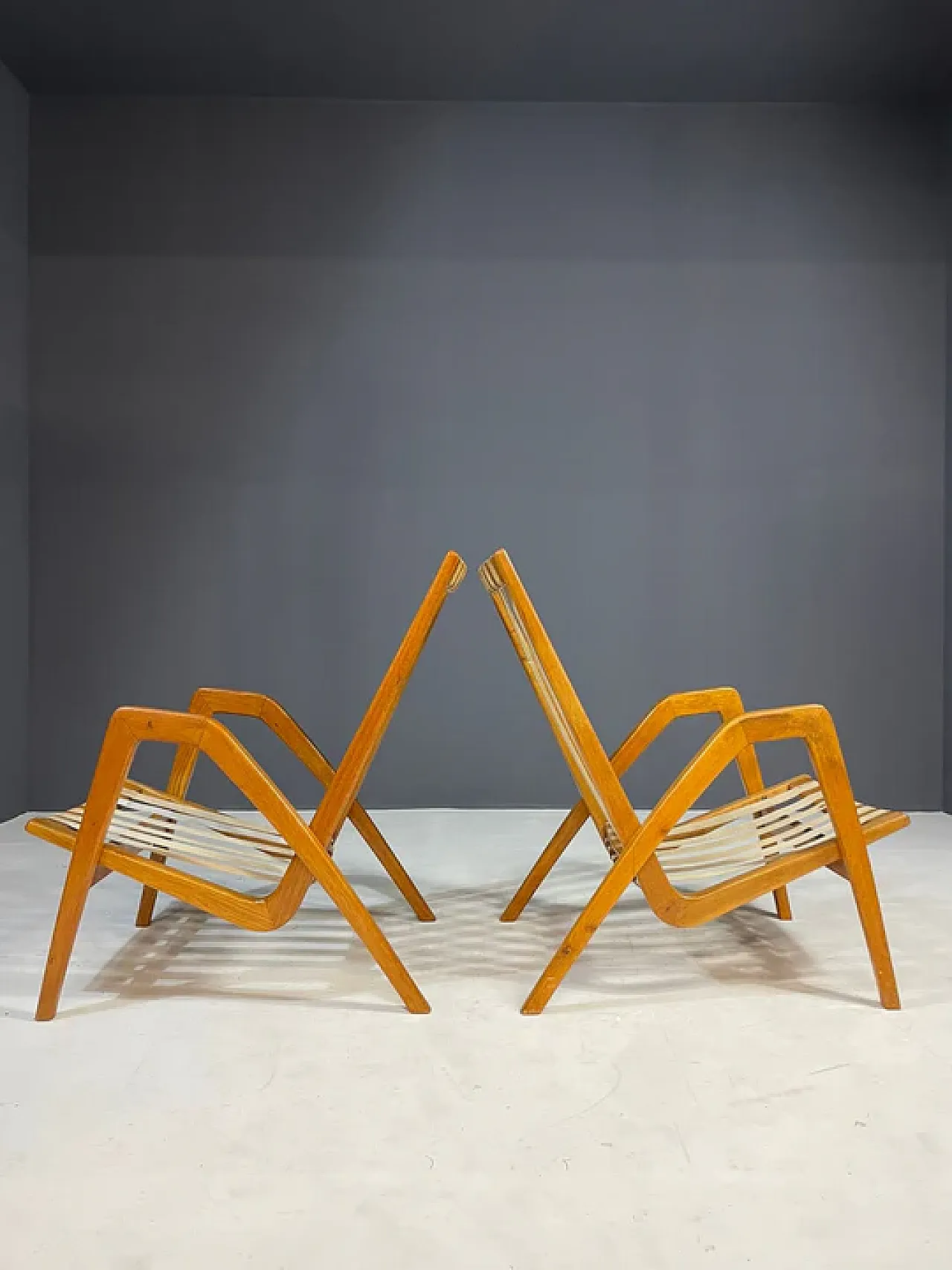 Pair of lounge chairs by Jan Vaněk with removable cushions, 1940s 4