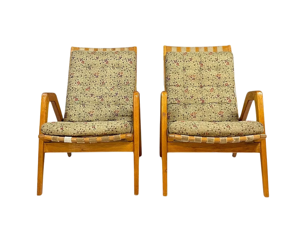 Pair of lounge chairs by Jan Vaněk with removable cushions, 1940s 8