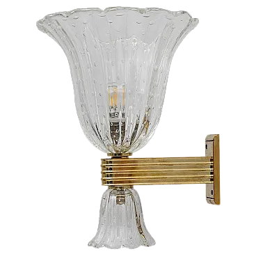 Applique in ottone e vetro di Murano di Barovier & Toso, metà '900