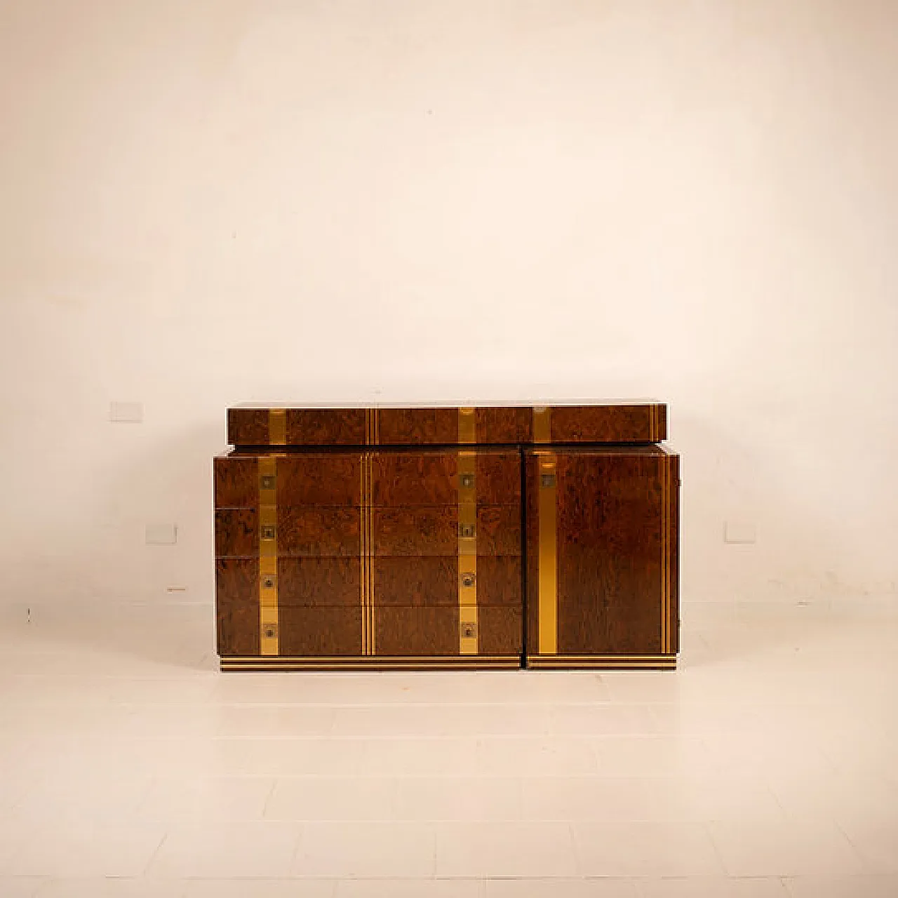 Cassettiera Poggioli in radica e ottone, anni '70 14