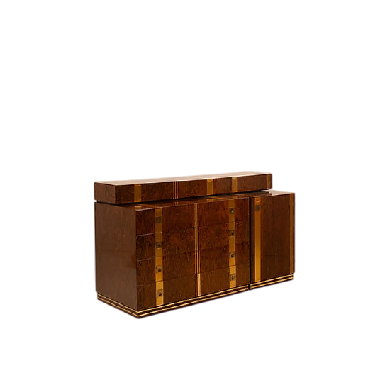 Cassettiera Poggioli in radica e ottone, anni '70 16