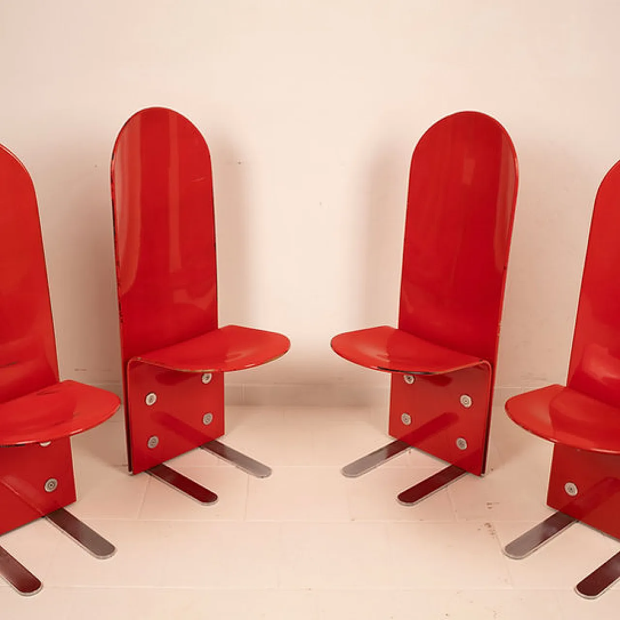 4 Sedie Pellicano di Luigi Saccardo per Arrmet, anni '70 8
