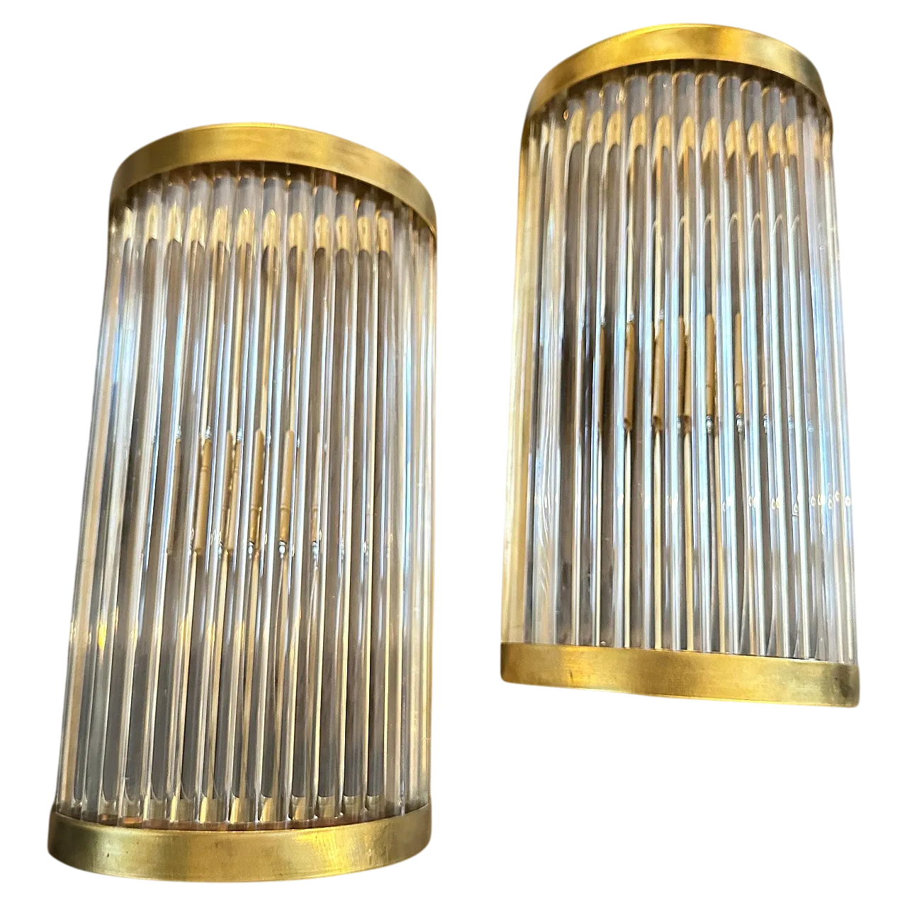 Pair of brass and glass wall lights, Sciolari style, mid-20th century 11