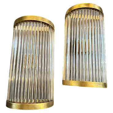 Pair of brass and glass wall lights, Sciolari style, mid-20th century