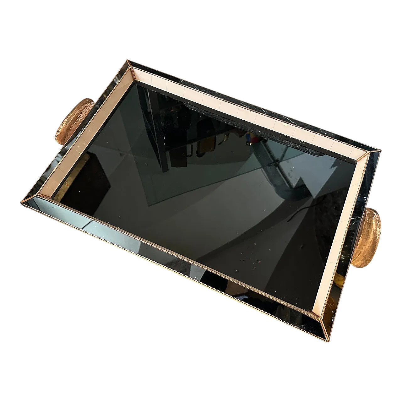 Rectangular serving tray in copper and glass, 1930s 12