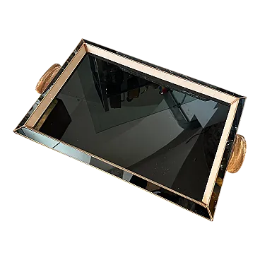 Rectangular serving tray in copper and glass, 1930s