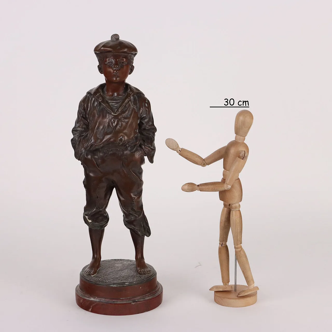 Whistling boy, bronze sculpture on marble base 3