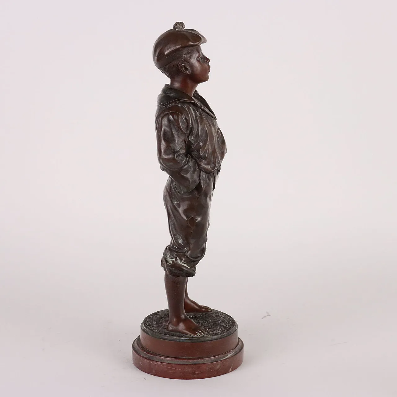 Whistling boy, bronze sculpture on marble base 10
