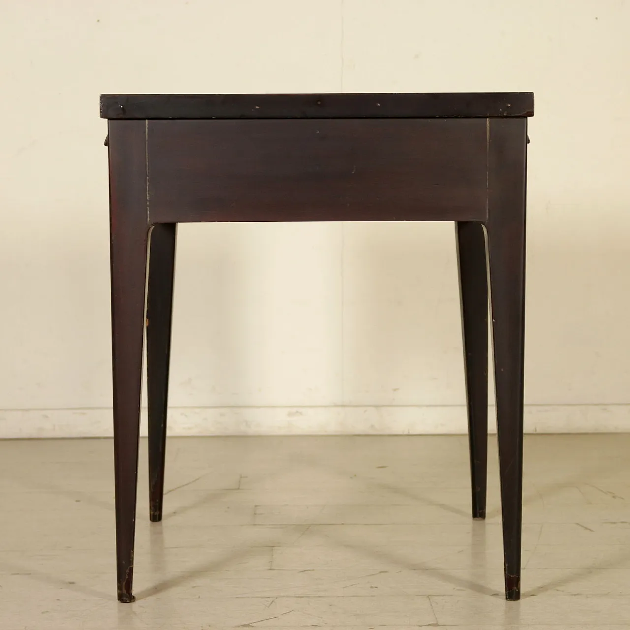 Tavolo con sgabello in legno e tessuto, anni '50 7