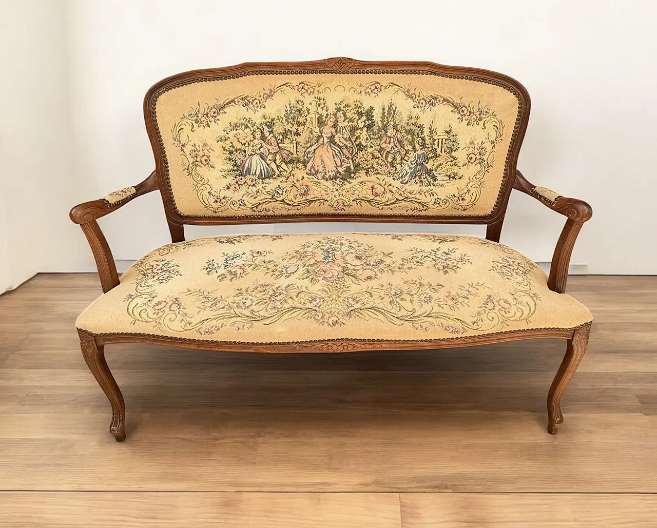 Wooden sofa and French style tapestry, 1940s 1
