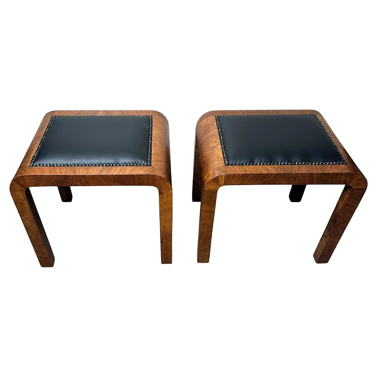 Pair Of Austrian Deco stools in walnut, 1930s 1