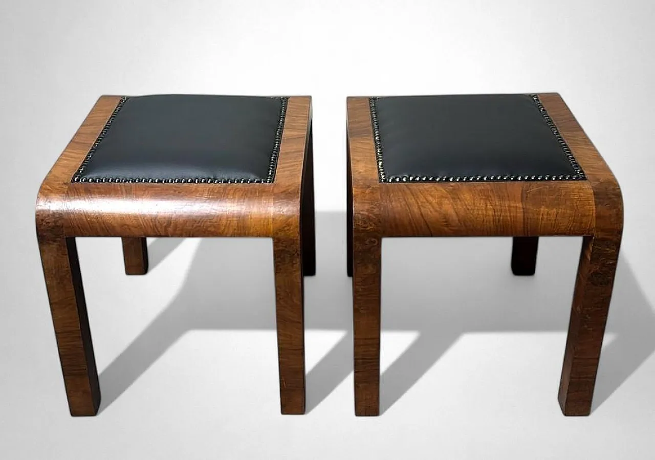 Pair Of Austrian Deco stools in walnut, 1930s 7