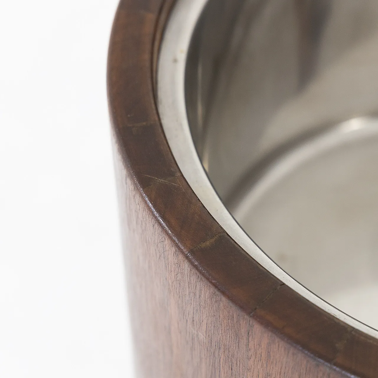 Fioriera cilindrica in teak con interno in acciaio inox, anni '80 3
