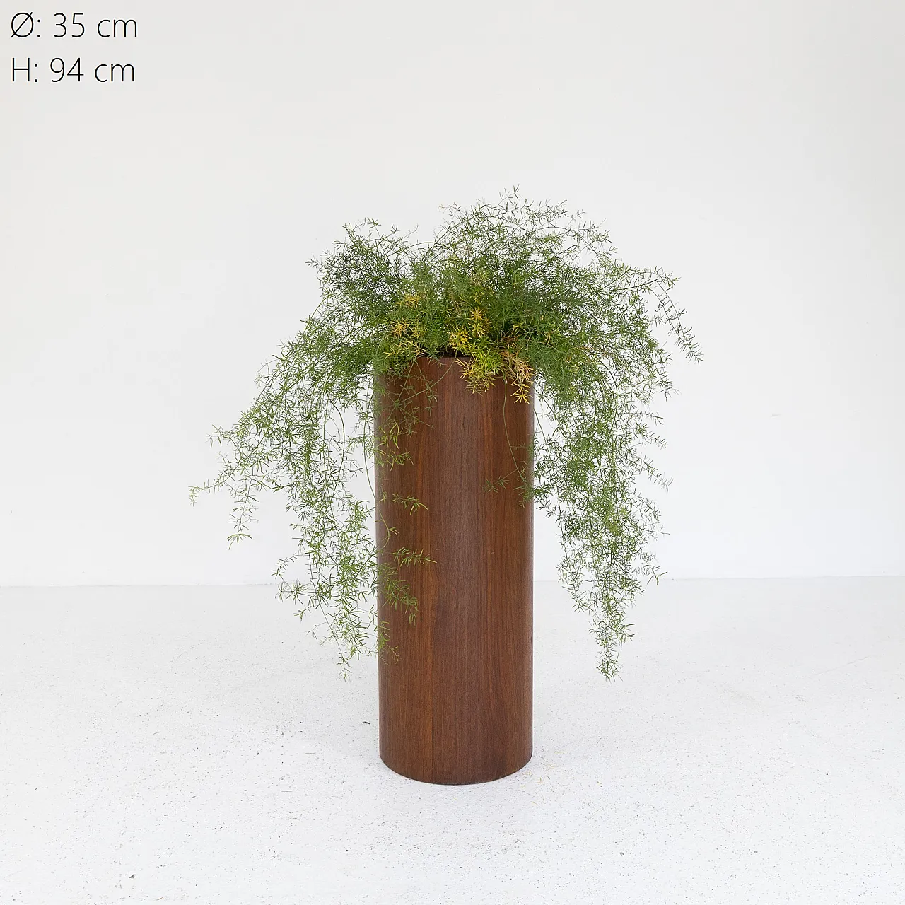 Fioriera cilindrica in teak con interno in acciaio inox, anni '80 5