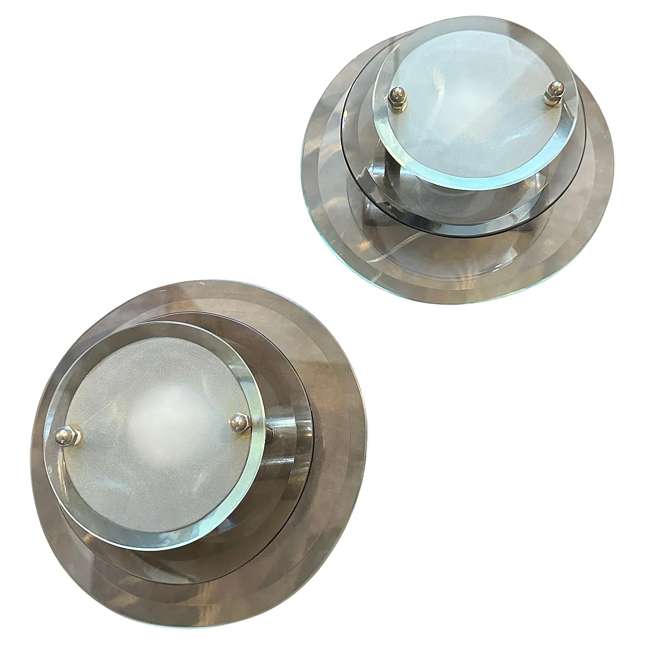 Coppia di applique in vetro e metallo cromato di Veca, anni '60 1