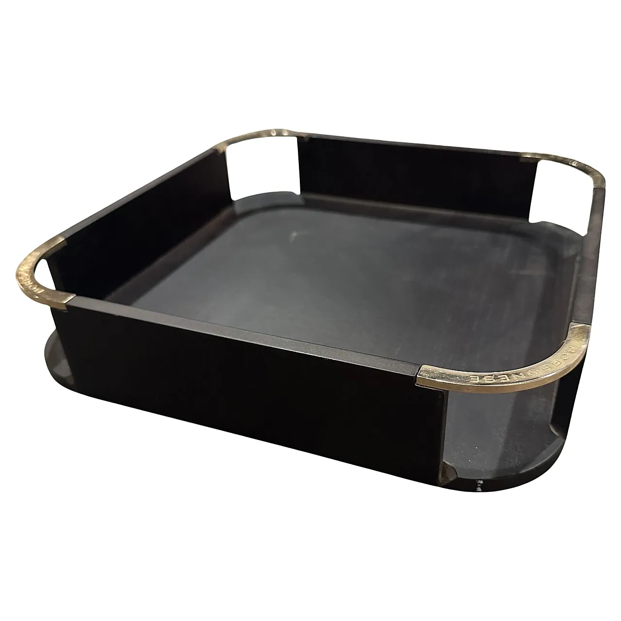 Black wood and silver plate square gallery tray by Borbonese, 1980s 2