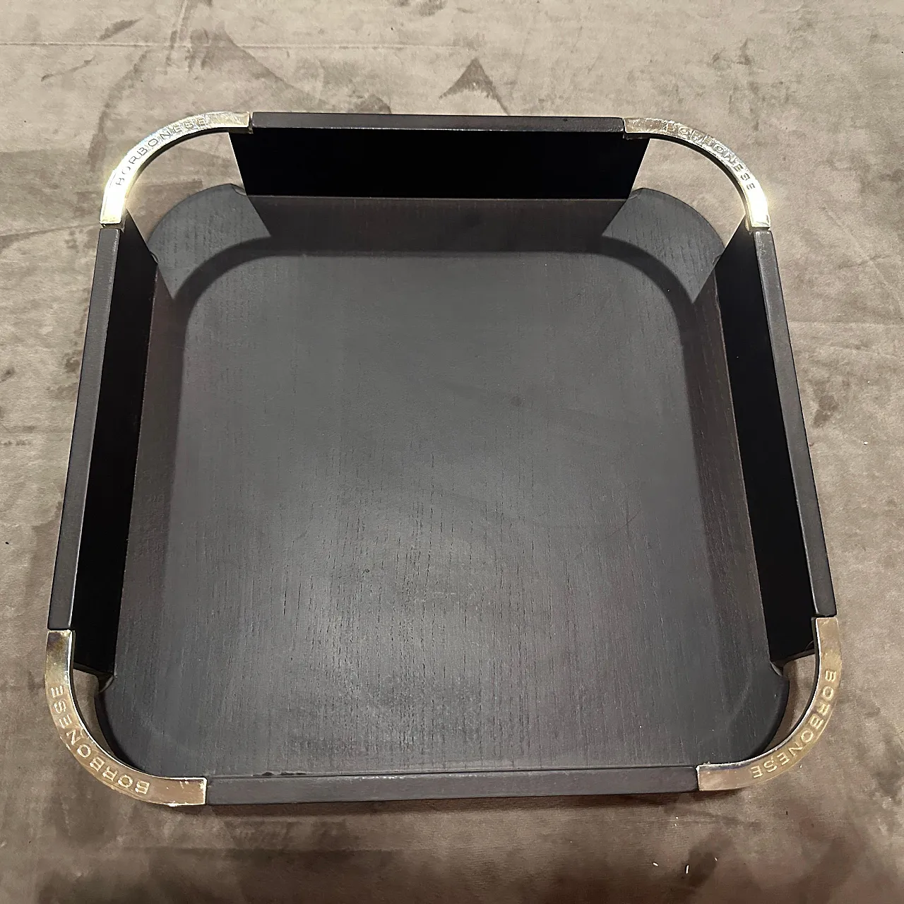 Black wood and silver plate square gallery tray by Borbonese, 1980s 3