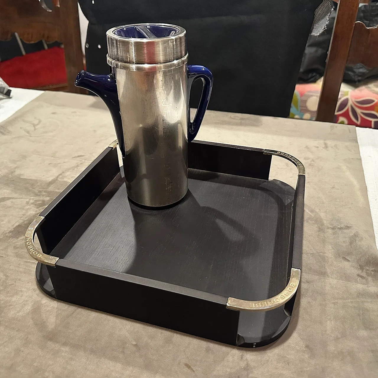 Black wood and silver plate square gallery tray by Borbonese, 1980s 7