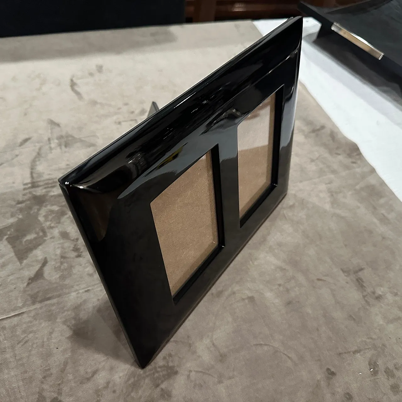 Black lacquered wood double picture frame by Bussolari, 1990s 4