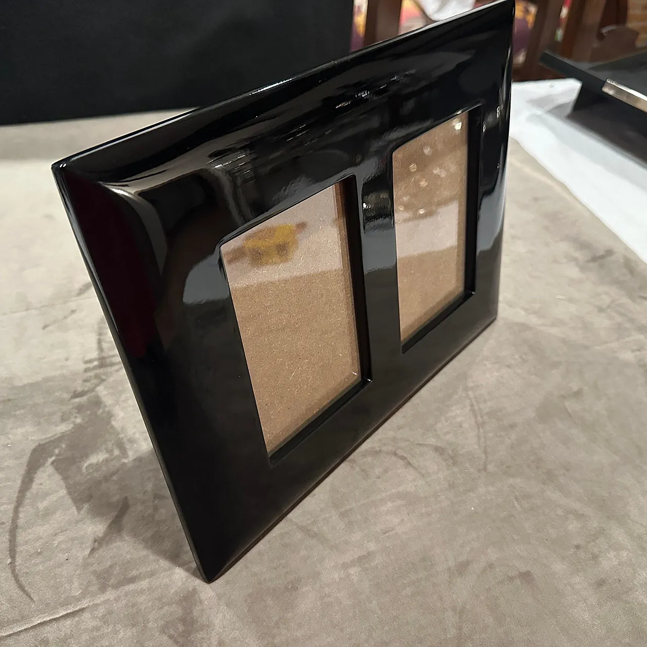 Black lacquered wood double picture frame by Bussolari, 1990s 8