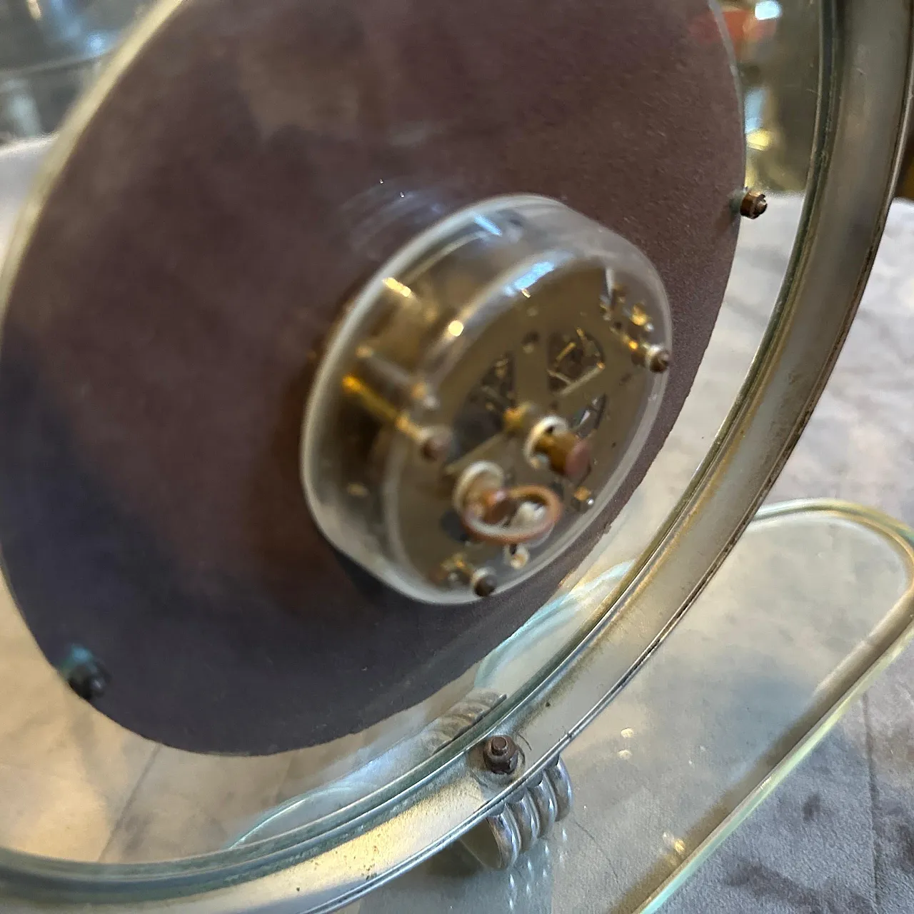 Glass and chromed metal table clock by Ducale, 1950s 6