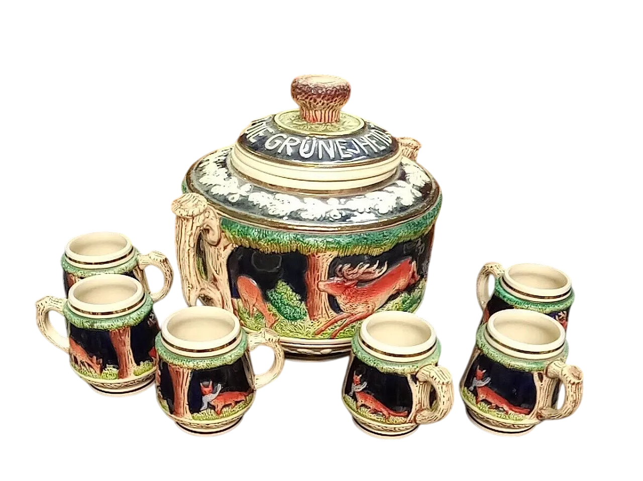 Ceramic tureen with 6 cups from West Germany, early 20th century 10