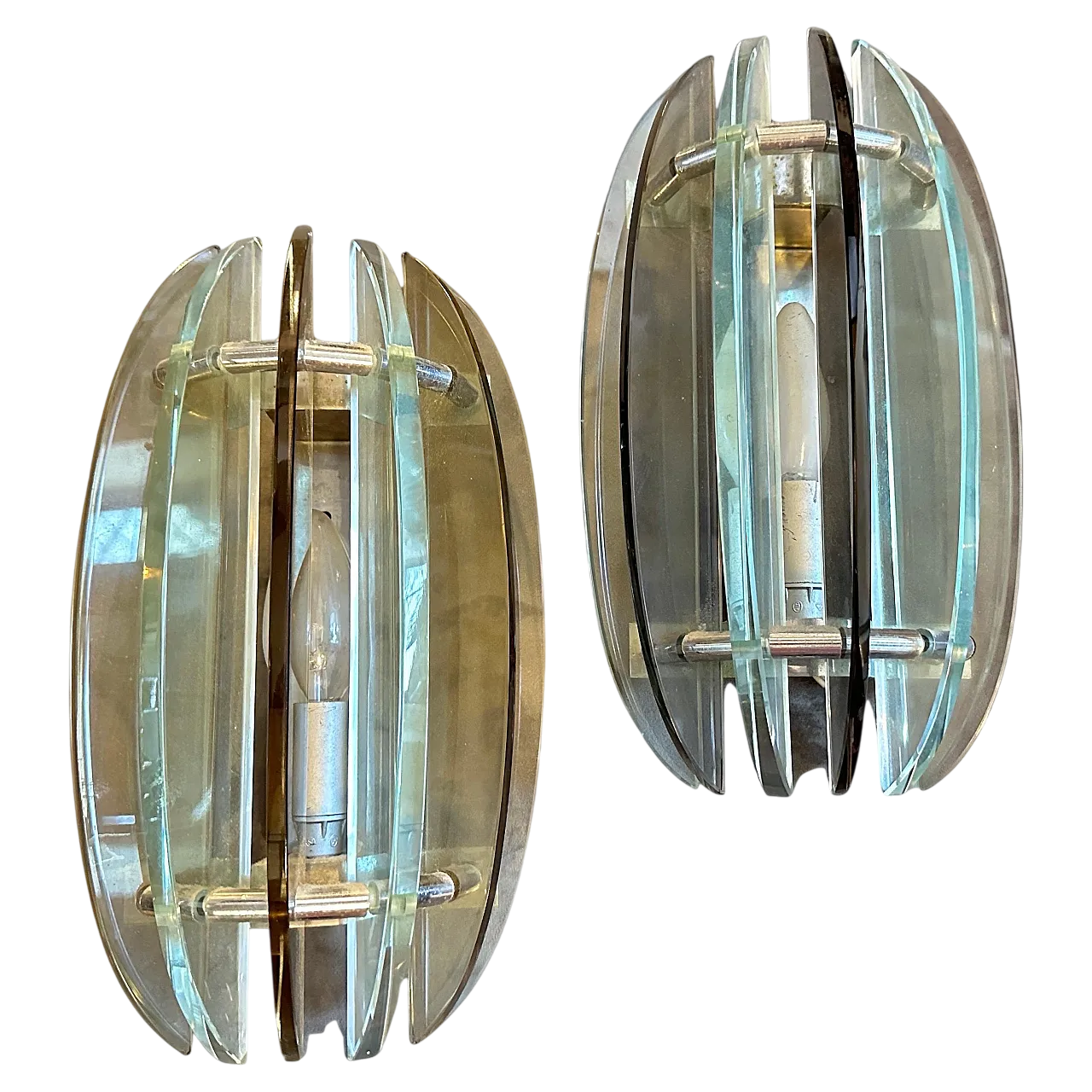 Pair of smoked glass wall lights by Veca, 1960s 10